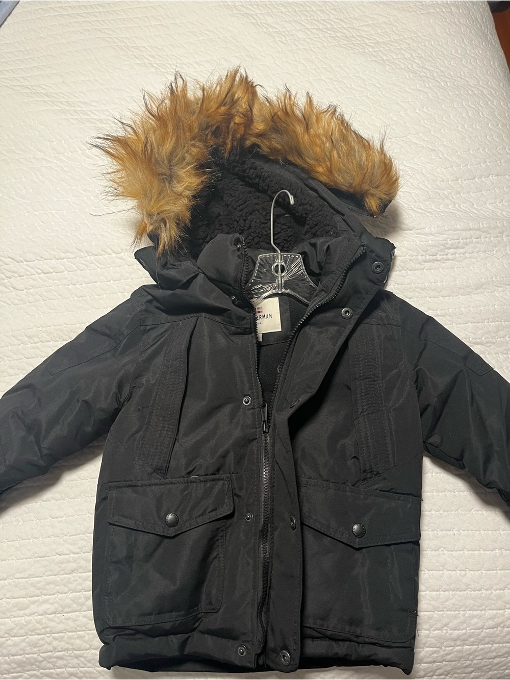 Ben Sherman Black Kids Puffer Coat with Faux Fur Hood Trim